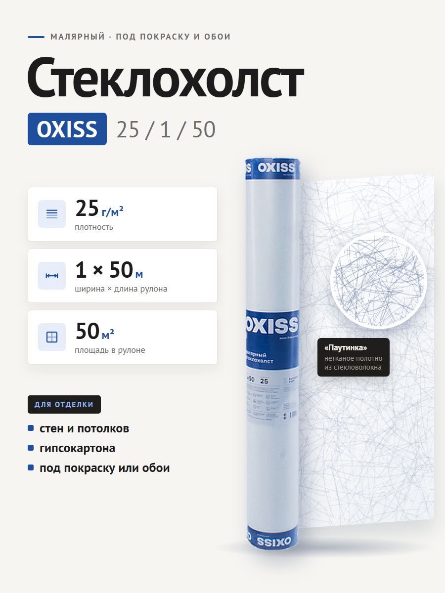 Малярный стеклохолст OXISS 25/1/50